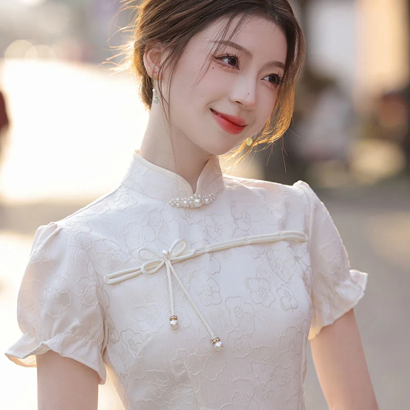 Женское Короткое платье-Ципао новое летнее жаккардовое модифицированное платье