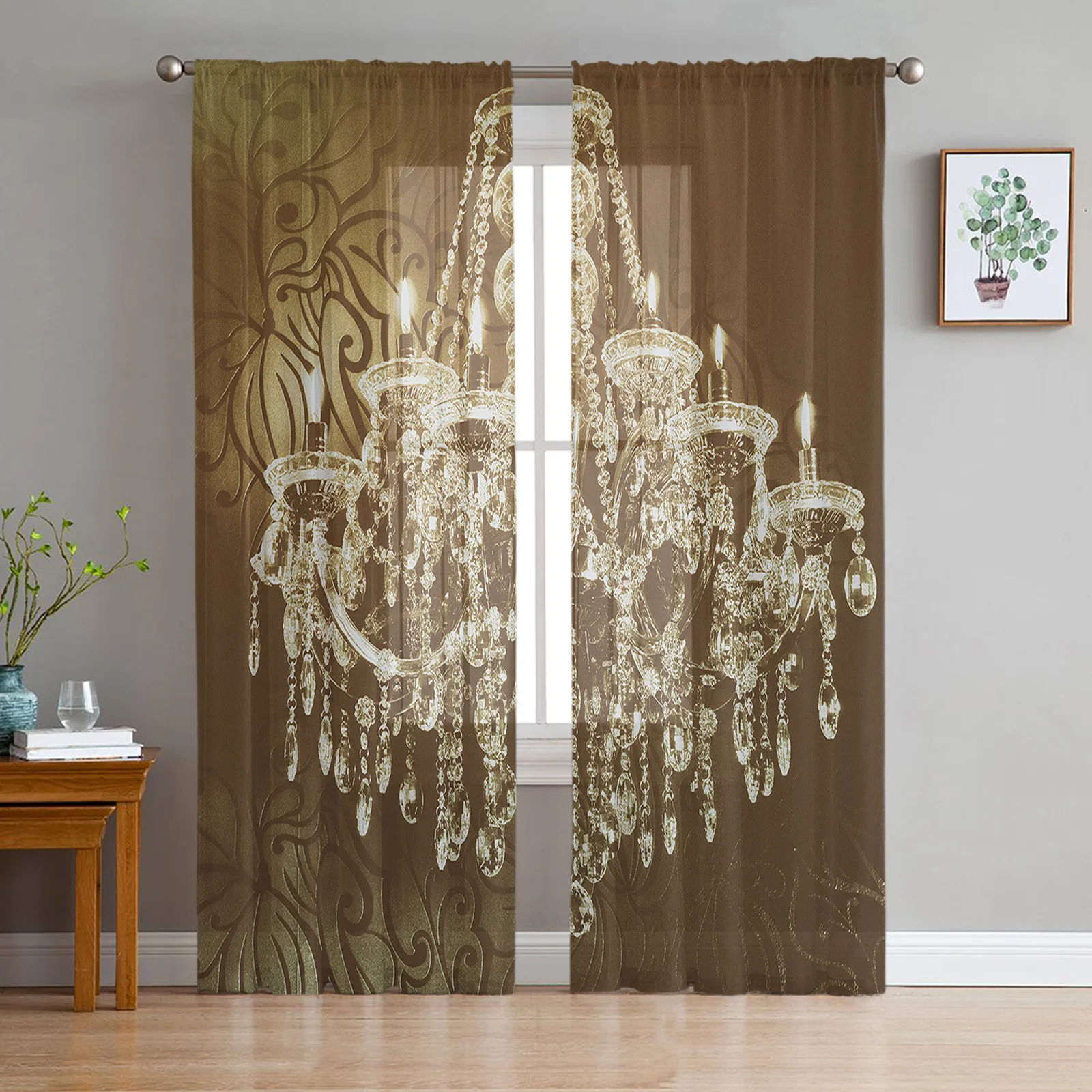 Хрустальная люстра картина маслом тюлевые шторы для гостиной спальни украшение
