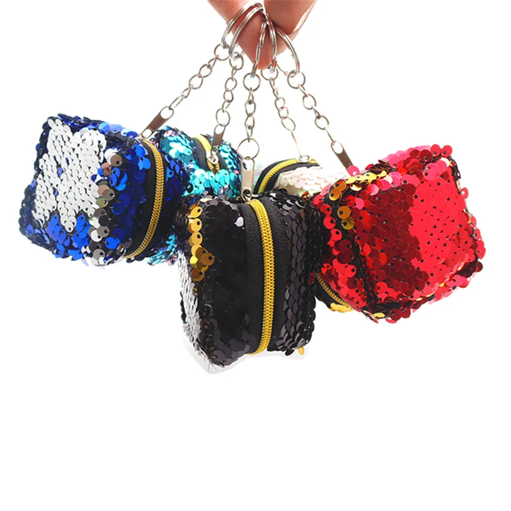 Cube Children's Coin Bag Change Color Sequins Mini Wallet Women Fashion Bling Mini Purse Sequin Bag Key Chain Pouch Small Gift images - 6