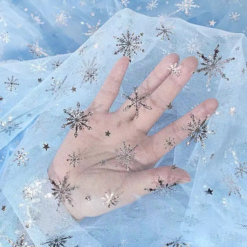 

150*100cm Snowflake Tulle Rainbow Silver Snow Star DIY Handmade Fabric for Baby Dress Wedding Birthday Bouquet Supplies