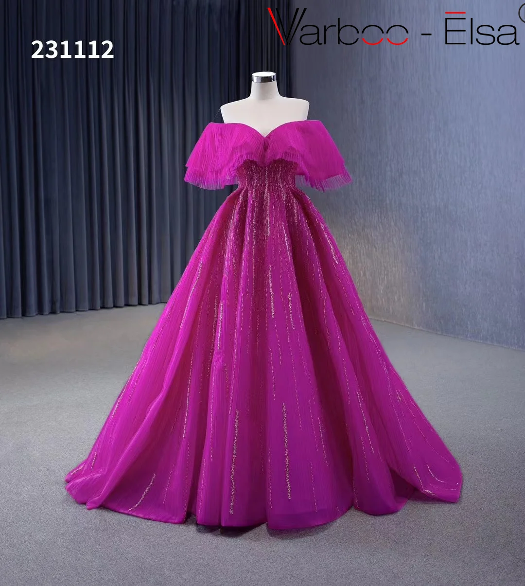 

Varboo_Elsa Luxury Dubai Evening Dresses for Women Wedding Party Dresses Cap Sleeves Arabic Muslim Formal Party Gowns Fushia