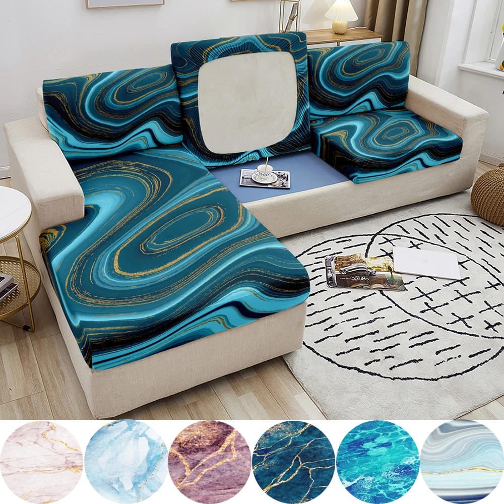 Marble Print Elastic Sofa Seat Cushion Cover Watercolor Stretch Seat Cushion Cover Couch Slipcover for Living Room Decoration