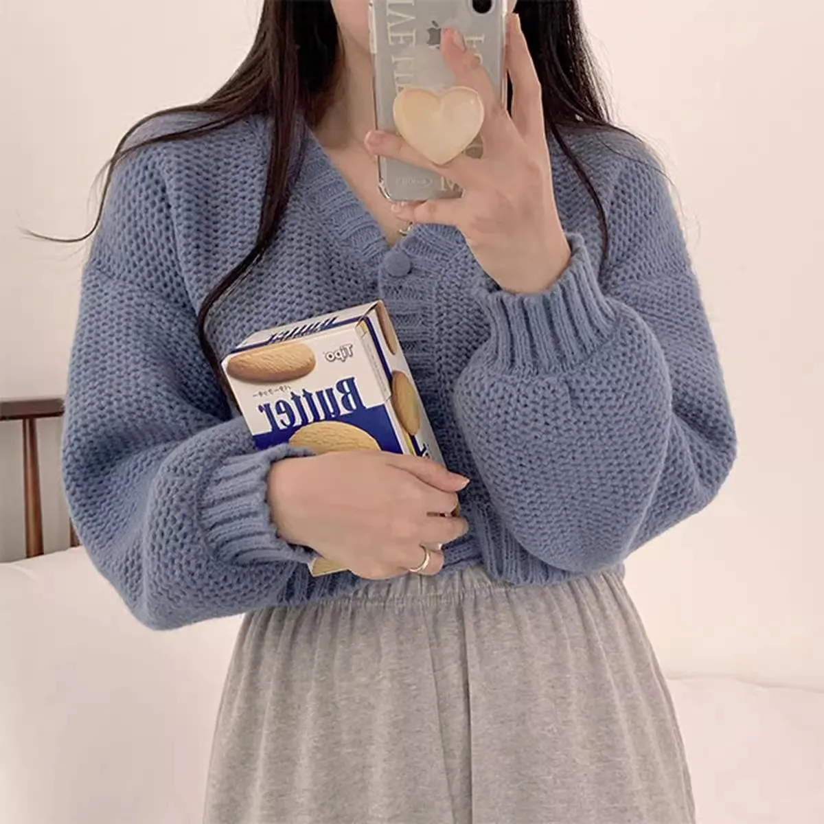 Женский вязаный кардиган свитер куртка с v-образным вырезом и длинными рукавами