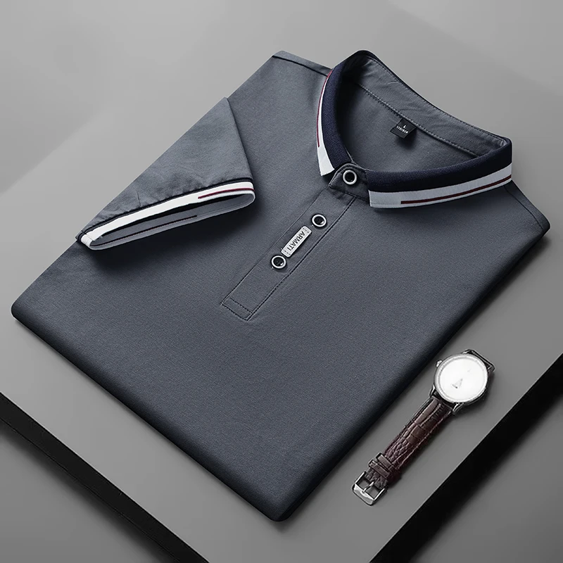 

New Korea Style Mens Polo Solid 2023 Brand Fashion Classic Business Lape Polo Shirts Short Sleeve Men's Black Summer Tops Tee