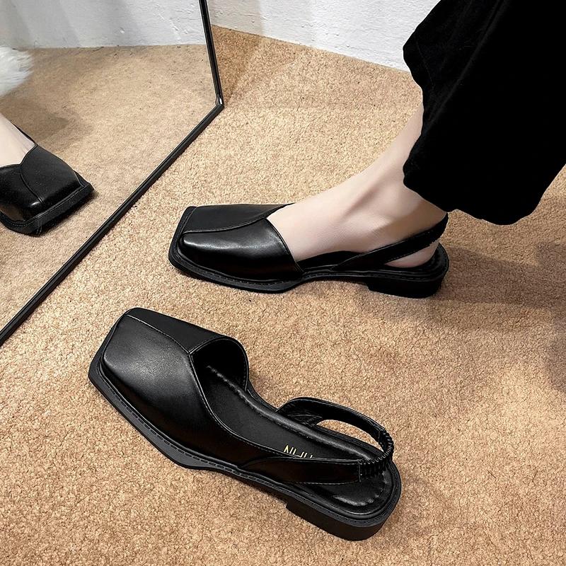 

Closed Toe Shoes Fashion Women Sandalias Female Beige Low Heel Comfortable Shallow Luxury Black Summer slip-on women's Sandals