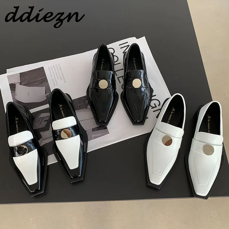 

Low Heel Pumps Sandals For Ladies New 2023 Fashion Metal Heeled Woman Luxury Shoes Slip On Female Loafers Oxfords Footwear