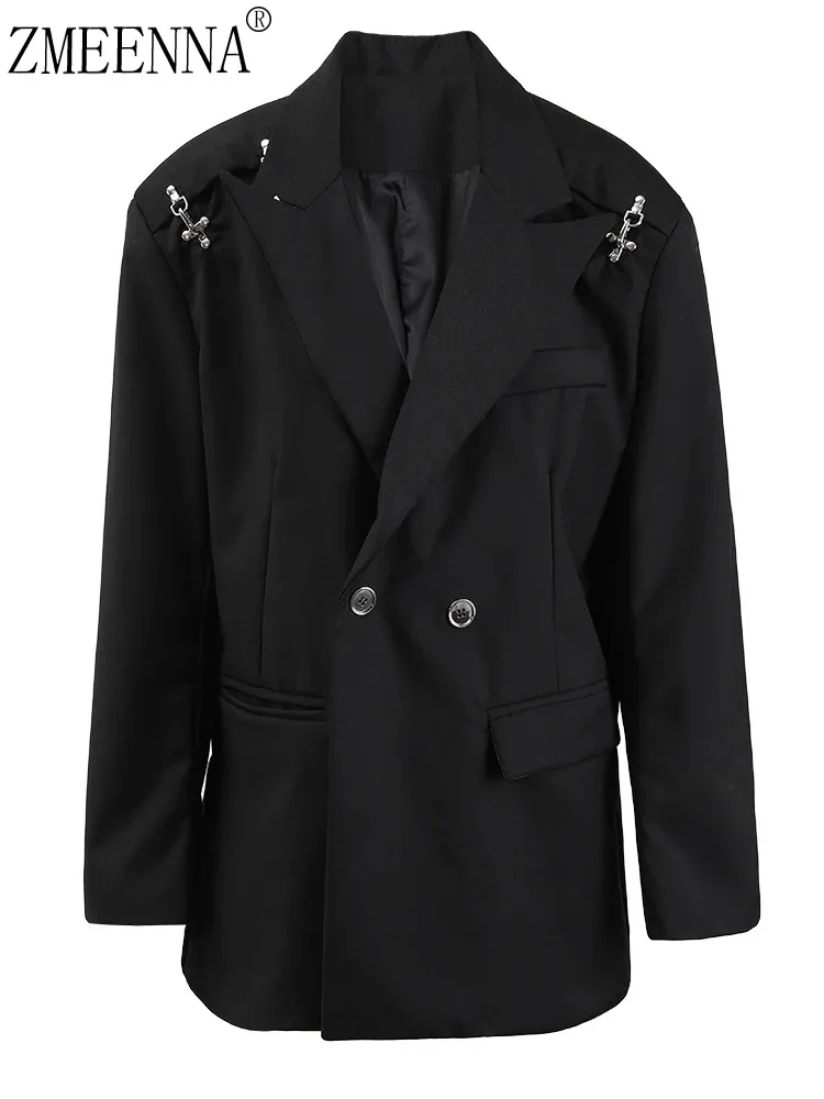 Женский стеганый Блейзер ZMEENNA черный пиджак большого размера с длинными рукавами