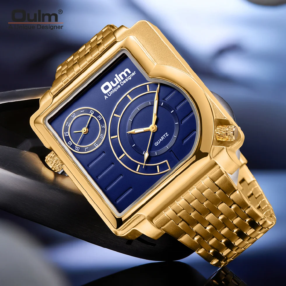 

Роскошные мужские часы OULM 5122, Модный водонепроницаемый кварцевый браслет из нержавеющей стали с золотым ремешком, мужские часы