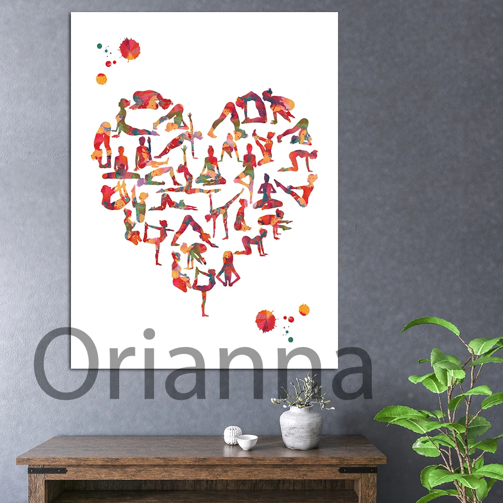 

Yoga Heart Watercolor Prints Heart With Yoga Poses Poster Heart-Shaped Yoga Art Poster Print Yoga Meditation Spiritual Art Gift