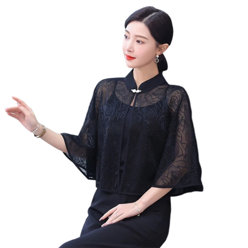 

Woman Lightweight Stand Collar Cloak for Mother Summer Wedding Party Sunproof