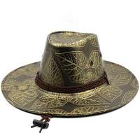simple leather women men western cowboy hat for gentleman dad jazz sombrero hombre caps size 56 58cm