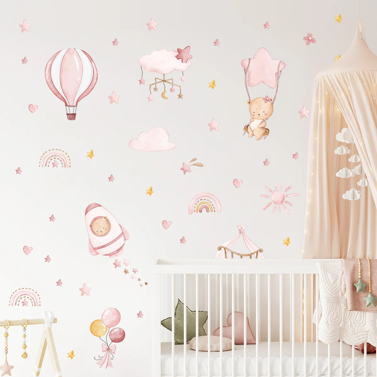 Мультяшные животные воздушный шар настенные Стикеры для ребенка девочки комната