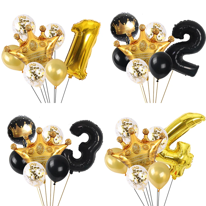 7 шт./компл. розовое золото черная принцесса Корона фольга латекс воздушный шар