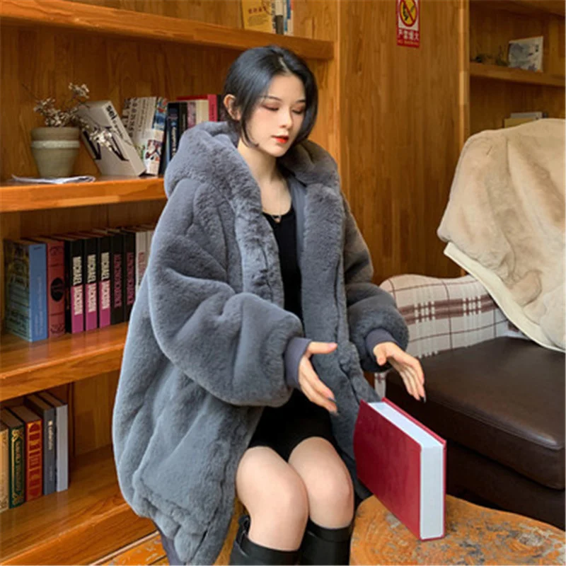 

Пальто, горячая распродажа, утепленное пальто с капюшоном из искусственного меха, женская зимняя верхняя одежда, плюшевая теплая куртка, Корейская стандартная свободная