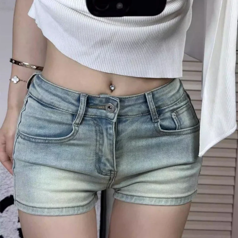 Шорты женские джинсовые с карманами на талии уличные Короткие штаны из денима