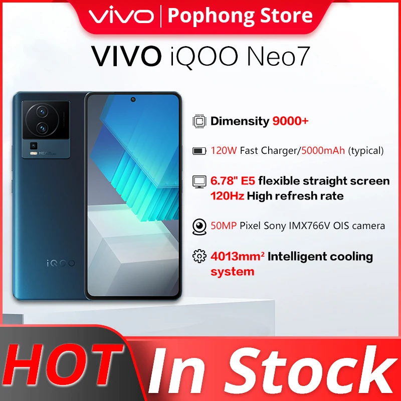 

Смартфон VIVO iQOO Neo 7, 8 + 256 ГБ, 6,78 '', 120 Гц, 9000 + 8 ядер, 120 Вт