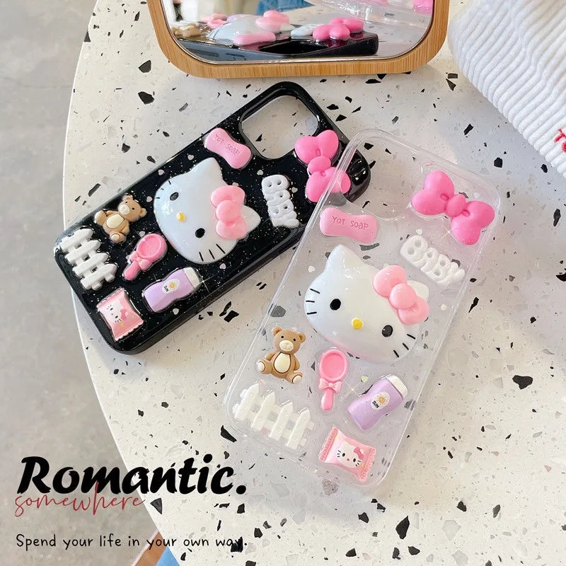 

3D Sanrio Hello Kitty cute pink bow-knot cartoon Phone Cases For Samsung S22 Ultr S21 S20 A71 A52 5G A53 5G Note 20 Back Cover