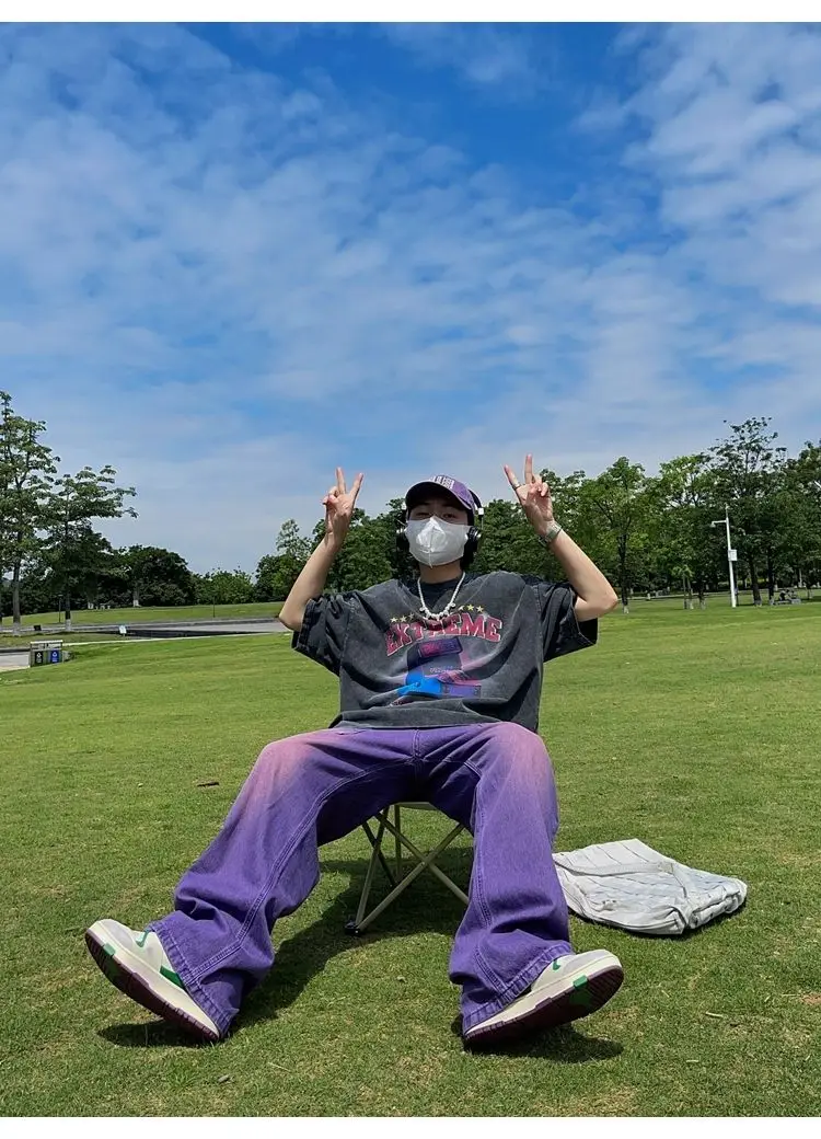 New Purple High Waist Jeans Vintage Washed Men Women Jeans Y2K Loose Casual Street Hip Hop Straight Women Pants 2022 New