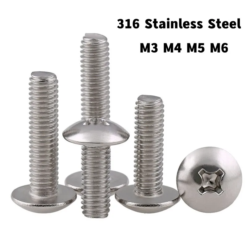 

2~30pcs M3 M4 M5 M6 316 Stainless Steel Cross Recessed Truss Big Flat Head Screw Machine Mushroom Head Phillips Bolts