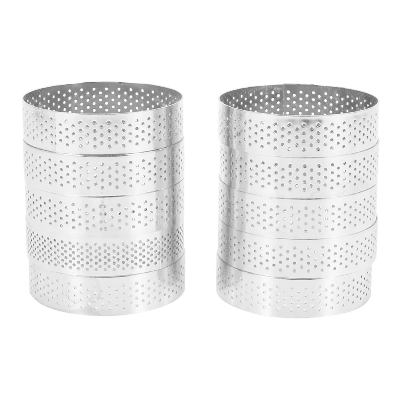 

60 Pcs Circular Stainless Steel Tart Ring Tower Pie Cake Mould Baking Tools Perforated Cake Mousse Ring,8Cm