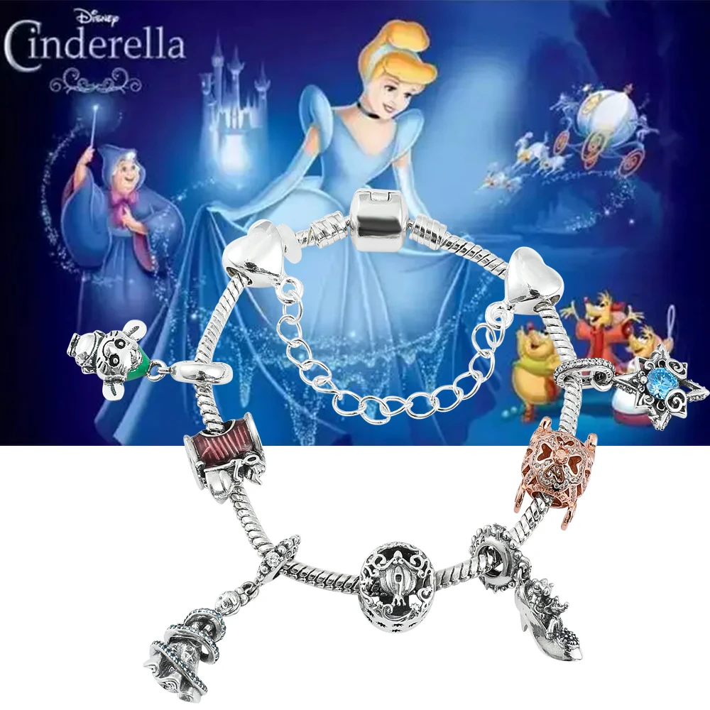 

Cinderella Disney Bracelet Designer Charms Jewelry Crystal Bracciali Donna Luxury Silver Plated Bangles Diy Jewelry Kid Gift