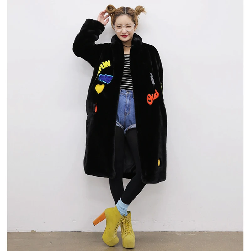 Rex Rabbit Faux Fur Coat Women 2022 Autumn Winter Long Jackets Female Casual Thick Warm Loose Coat Vintage Embroidery Clothes