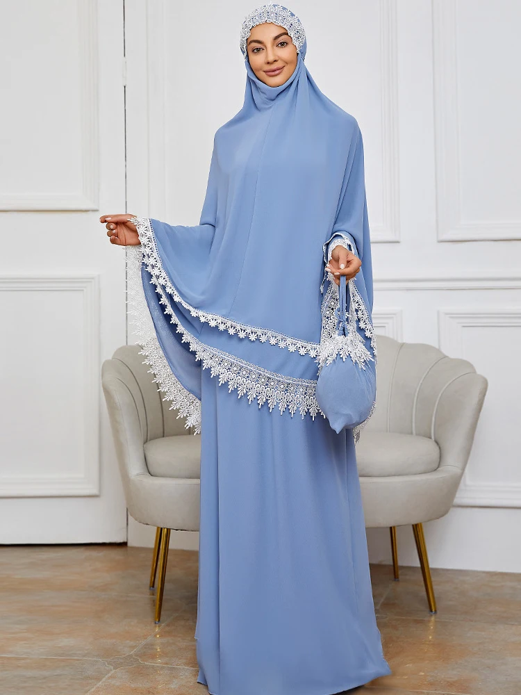 Классическая белая кружевная отделка, 2 предмета, мусульманское женское Молитвенное платье, Дубай, саудовские, турецкие, цзилбаб, мусульман...