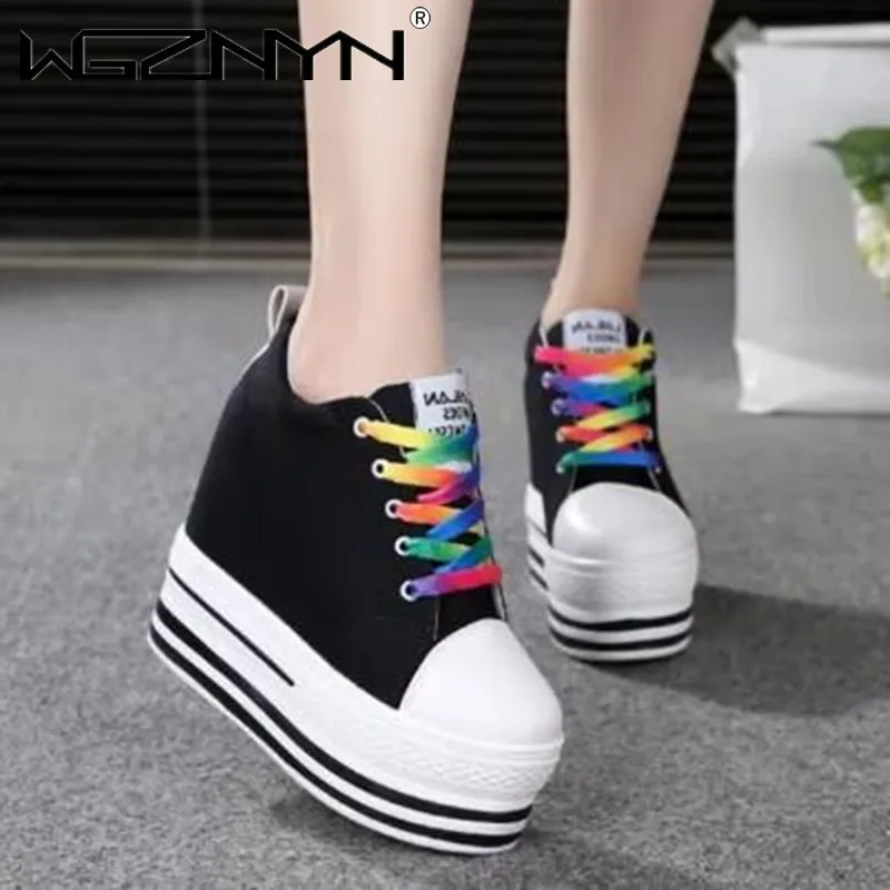 Женские холщовые туфли на танкетке 12 см женская повседневная обувь со скрытым