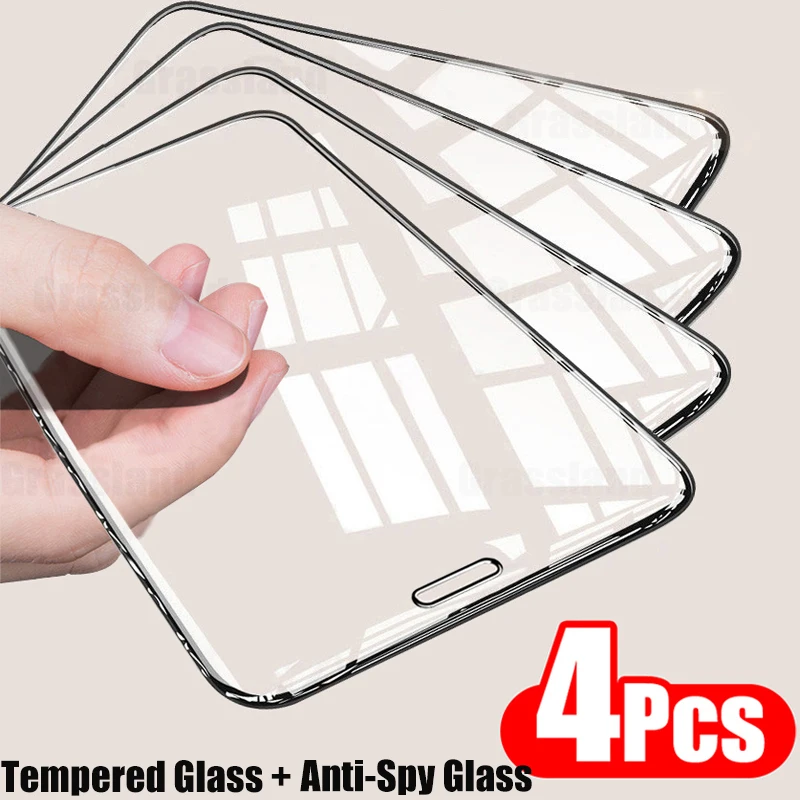 

4Pcs Full Cover Tempered Glass For iPhone 11 12 13 Pro Max Screen Protector For iPhone Xs Max XR 6 7 8 Anti-Spy Protective Glass