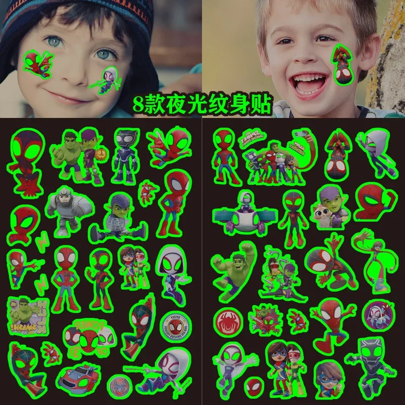 Светящиеся татуировки-наклейки с изображением Человека-паука Диснея милый
