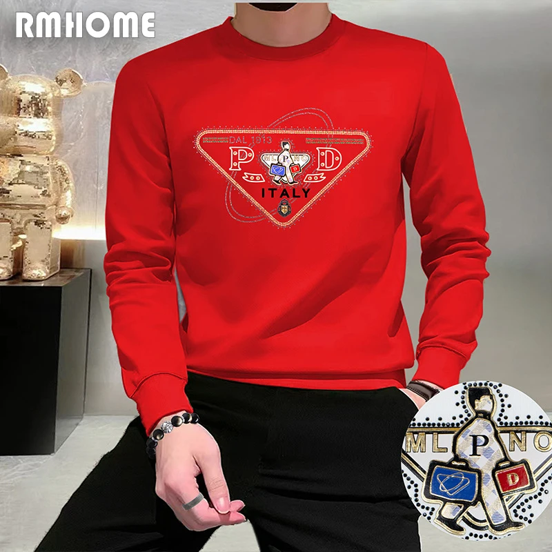 

Men's Sweater Hoodies Hot Diamond Lettering Design Male Tops Casual Trendy Brand Bottoming Shirt Winter New Style Man Clothing