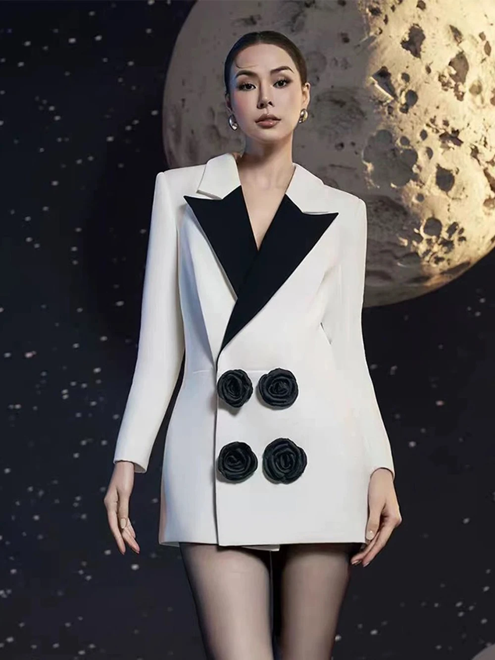 Модный женский блейзер с цветочным узором белый модный тонкий длинный костюм