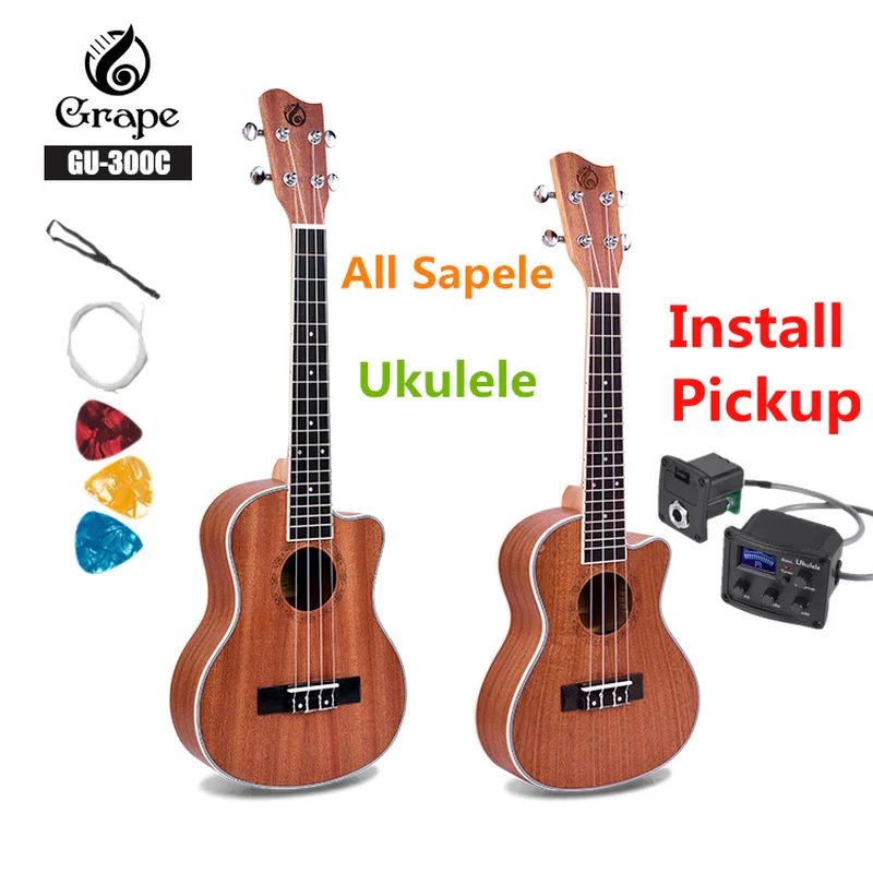 

Ukulele 24 26 Inches Sapele Mini Electri Concert Tenor Acoustic Guitars 4 Strings Ukelele Music Install Pickup Travel Guitar