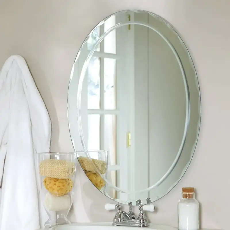 

Large 23.6" W x 31.5" H Oval Frameless Bathroom Wall Mirror Hangs Both Ways