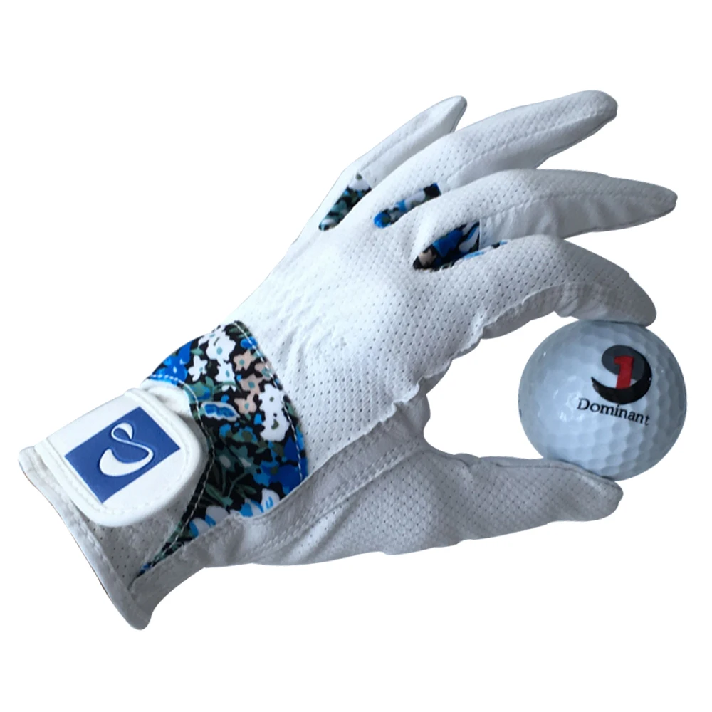 1 Pair Fashion Women Golf Gloves Palm Sheepskin Hand Back Printed Mesh Nano Microfiber Cloth Breathable and Wear-resistant New