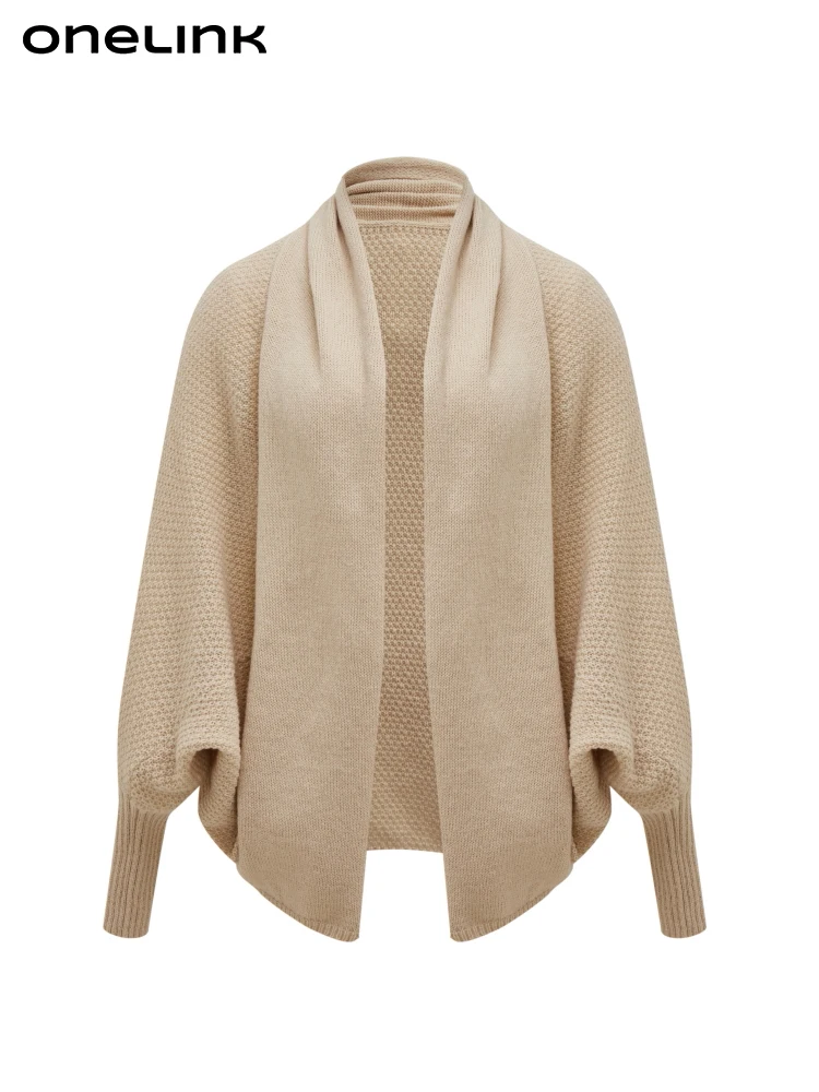 ONELINK Suede Wool Beige Khaki Knit Plus Size Women Open Cardigan Sweater Oversize L-3XL Autumn Winter 2022 Batwing Sleeve Cloth