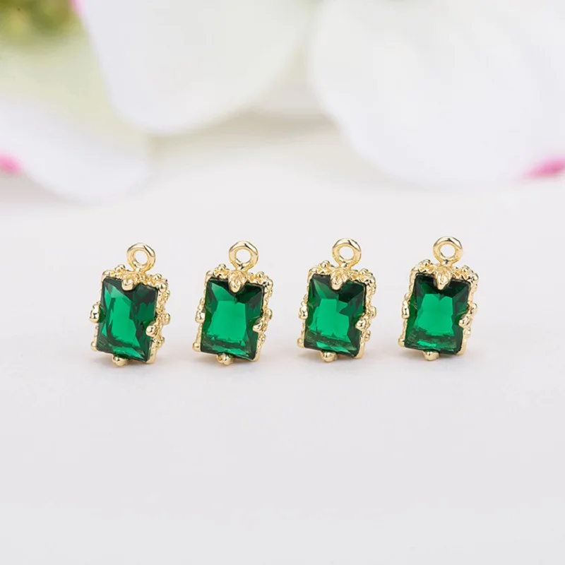 

2pcs/lot Square Zircon 14K Gold Plated Pendant Stone Quartz Charms For DIY Earring Necklaces Jewelry Making Supplies