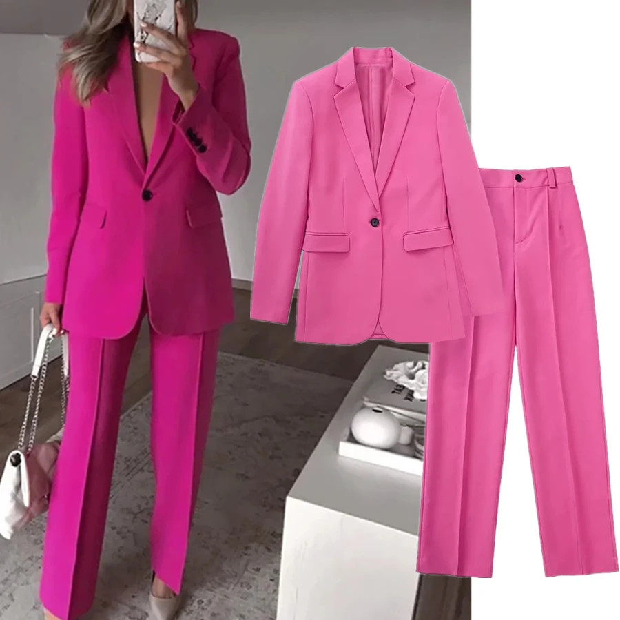 

Дженни и Дэйв 2022 Instagram модный блоггер винтажный однотонный Повседневный пиджак женские и костюмы Брюки Женские Английские комплекты из дву...