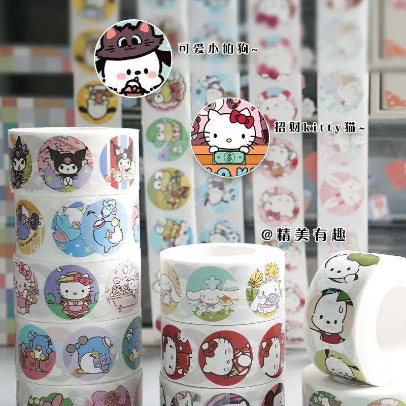 

500Pcs/Roll Sanrio Stickers Kawaii Hello Kitty Melody Kuromi Cinnamoroll Luggage Graffiti Decals Kid Toy Decoration Sticker Gift