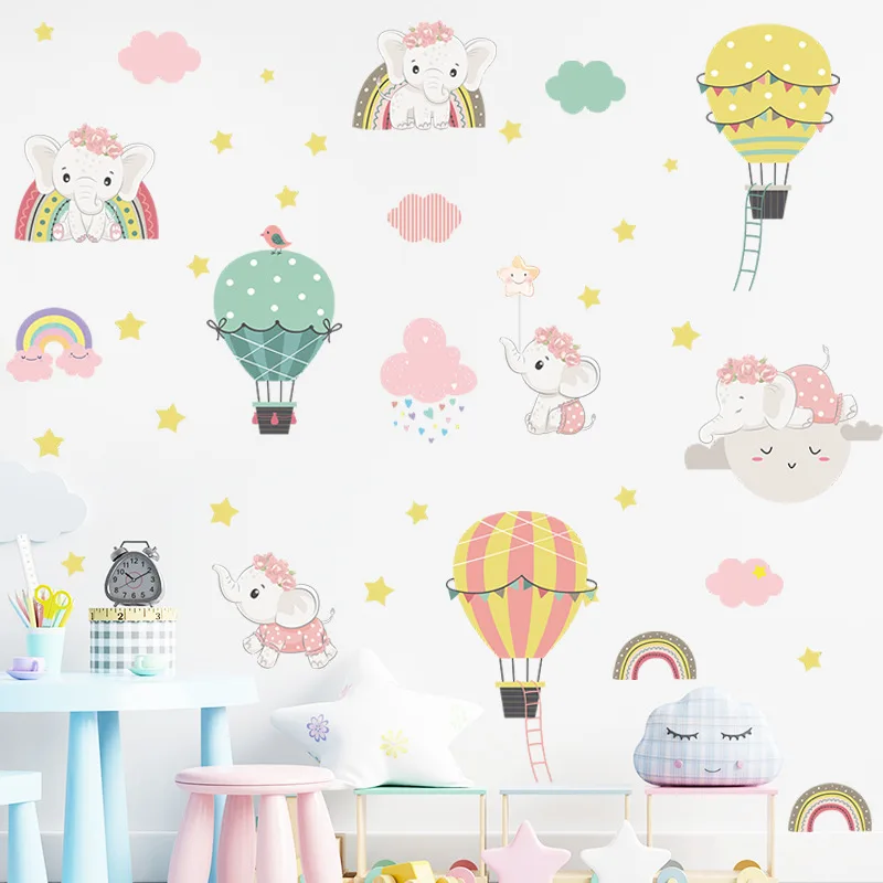 Милый слон Детские воздушные шары Мультяшные съемные наклейки на стену ПВХ