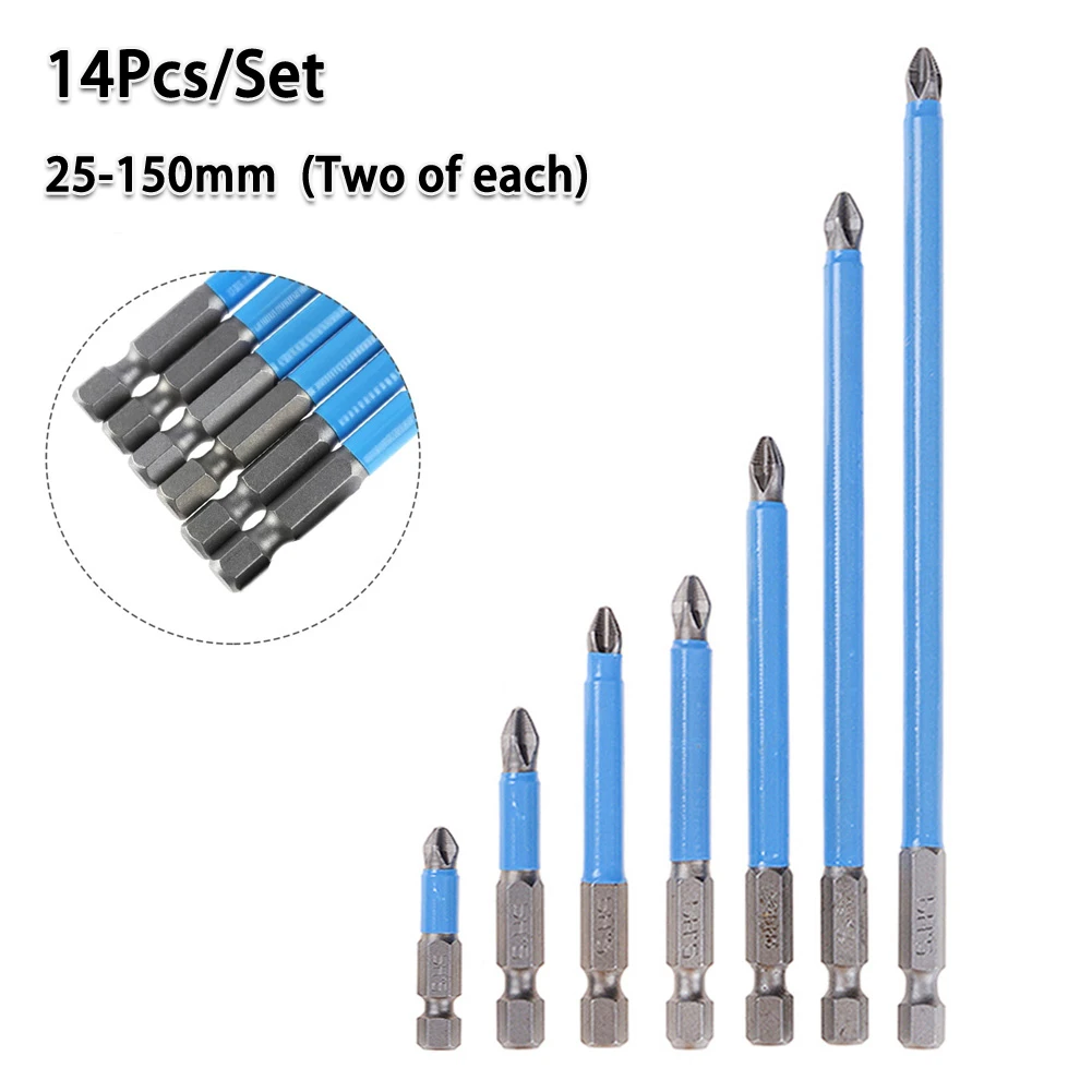 

14Pcs Non-Slip Batch Head Kit PH2 Screwdriver S2 Magnetic Batch Head 25-150mm 1/4 Inch Hex For Electric Hand Drill