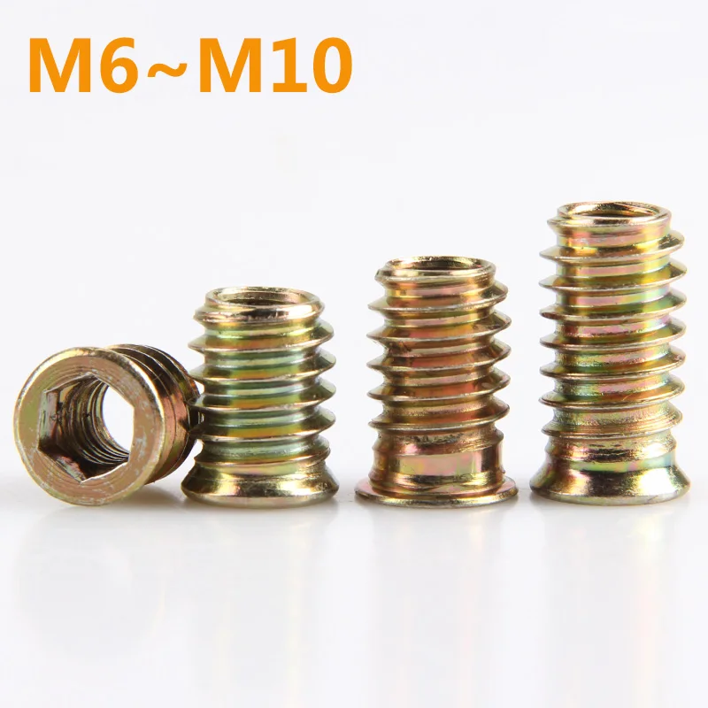 

Free Shipping 30/20/10pcs M6 M8 M10 Zinc Alloy Iron Inside Carbon Steel Hex Socket Drive Insert Nuts Threaded for Wood Furniture
