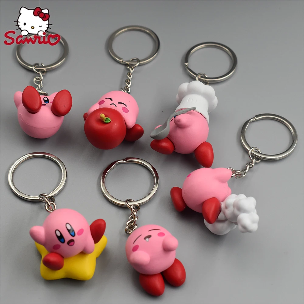 

Sanrio 4Cm Keychain Kawaii Kirby Bag Pendant Keychains Key Ornaments Hobby Collection Figure Gift Toy Childrens Birthday