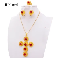 african jewelry sets dubai gold plated ruby cross bridal necklace earrings ring india wedding wife gifts jewellery for women