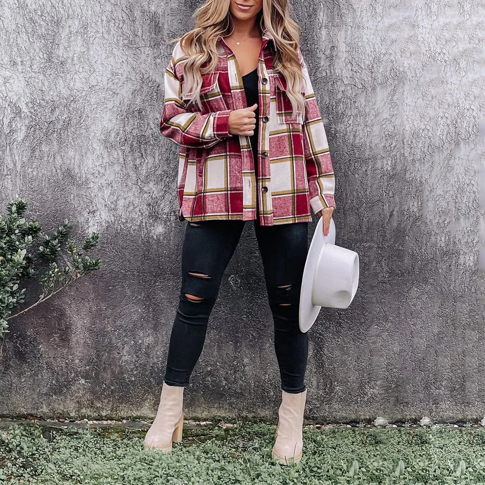 2022 Autumn and Winter New Plaid Long-sleeved Shirt All-match Casual Cardigan Jacket Women Blouse Women