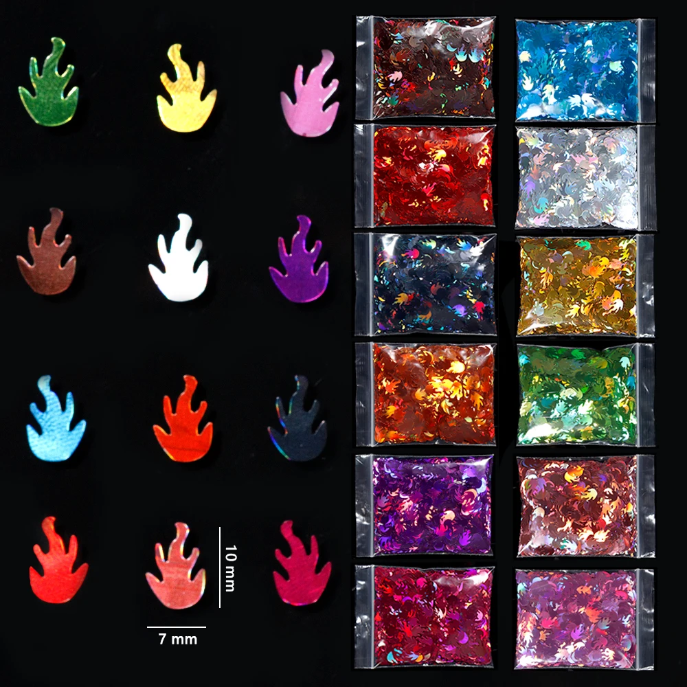 

50g/bag 3D Holographic Fire Flame Nail Glitter Sequins Slider Laser Manicure Decals DIY Nail Art Decorations Decor Tool 2022*New
