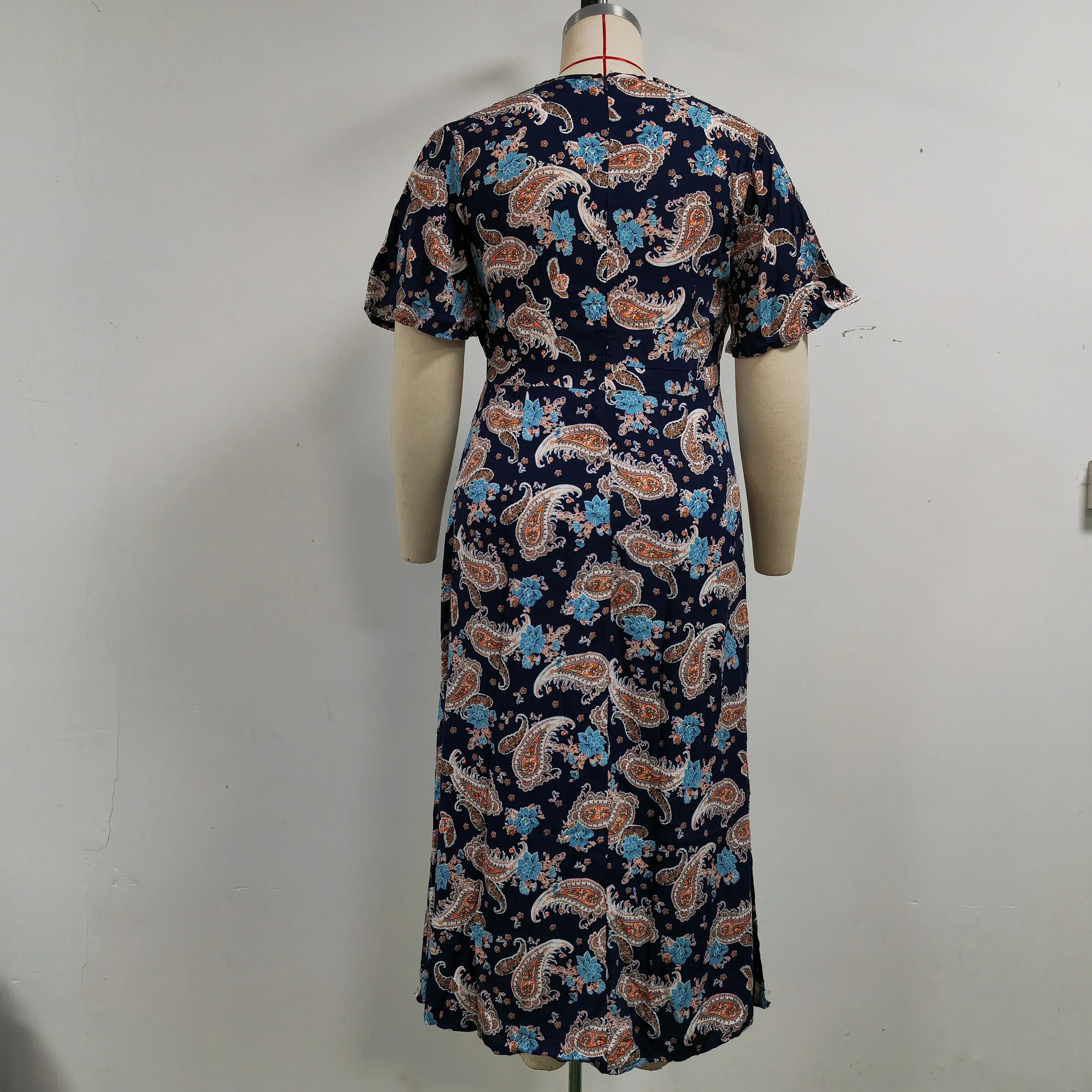 Plus Size Floral Print Short Sleeve Bohemian Summer Viscose Dresses For Women