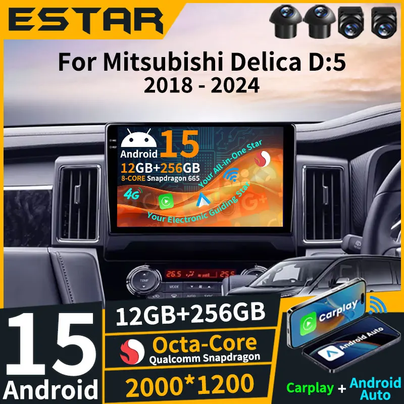 Фото Беспроводное автомобильное радио Carplay Auto Android 15 для Mitsubishi Delica D:5 D5 2018-2024 QLED 2K Экран GPS BT 360 Камера 2din DTS №1