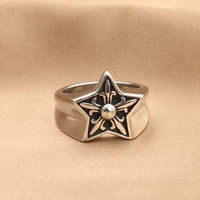 simple five pointed star pattern mens stainless steel ring retro style hip hop motorcycle rock jewelry wholesale boyfriend gift