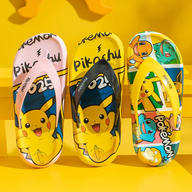 

Pikachu cartoon flip-flops summer boys and girls home go out slippers new summer Pokemon sandals Japanese anime